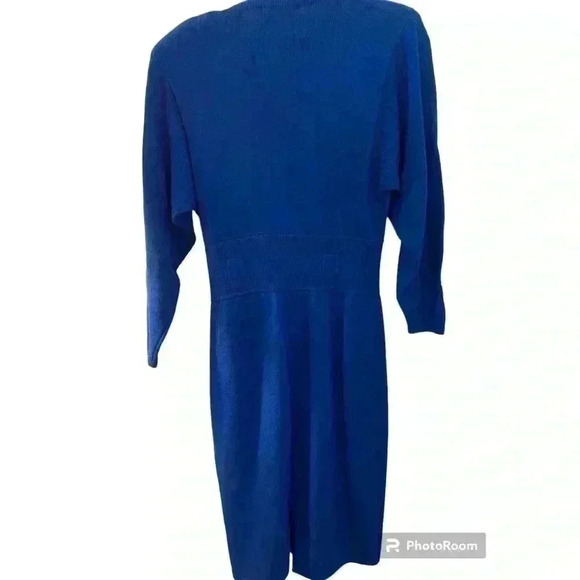 Vintage St. John By Marie Gray Knit Cobalt Blue Button Front Midi Dress Size 8 - Picture 3 of 11